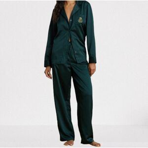 Ralph Lauren Green Satin Sleep Pajama Set Size XL